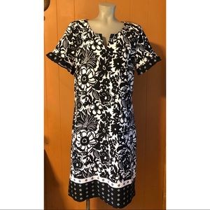 Talbots black white floral print Dress like new L
